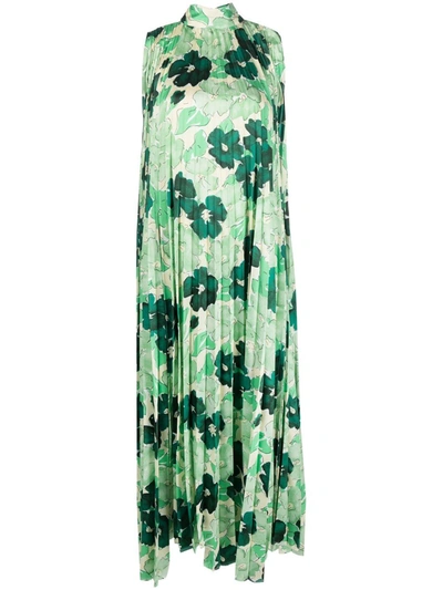 Plan C Floral-print Pleated Long Dress In Verde Flower