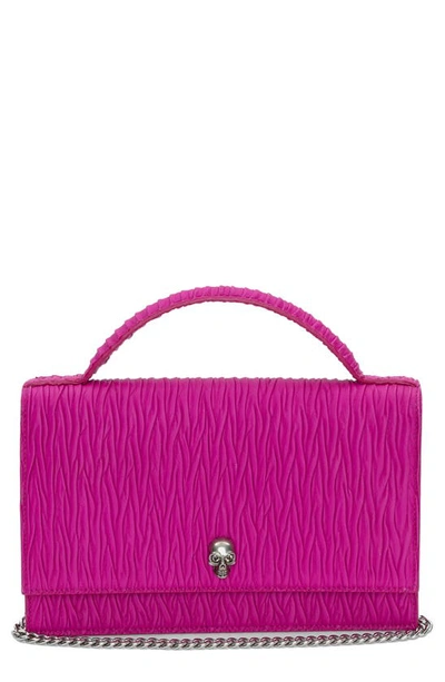 Alexander Mcqueen Women's Medium Skull Gathered Leather Top Handle Bag In Fucsia