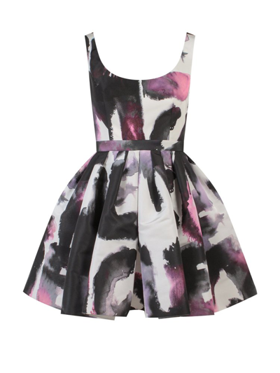 Alexander Mcqueen Dyed Day Dress With Circle Skirt In White/multicolour