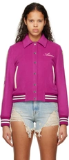Amiri Bones Appliquéd Wool-blend Bomber Jacket In Purple