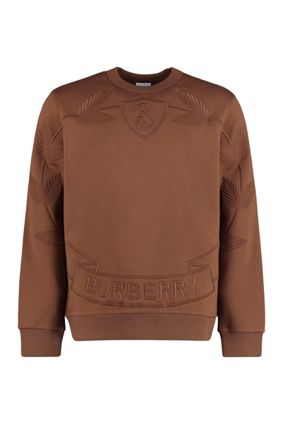 Burberry Logo Embroidered Crewneck Sweatshirt In Brown