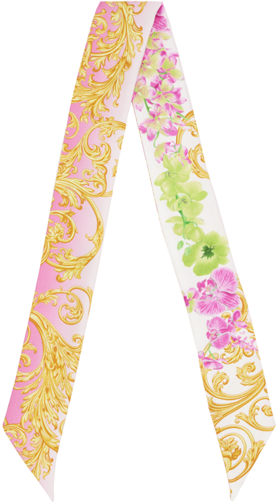 Versace White & Pink Medusa Orchid Scarf In White+print