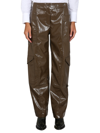 Ganni Glossy Faux-leather Trousers In Brown