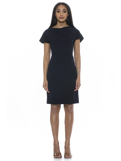 Alexia Admor Willa Draped Short Sleeve Sheath Dress In Navy