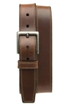 Frye 38mm Stitched Edge Leather Belt In Tan/ Antique Nickel