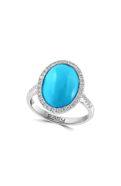 Effy 14k White Gold Diamond Halo Turquoise Ring In Blue