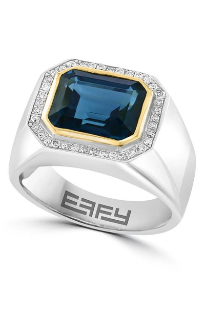 Effy Sterling Silver Diamond Halo London Blue Topaz Ring