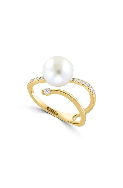 Effy 14k Yellow Gold Diamond & Freshwater Pearl Open Ring In White