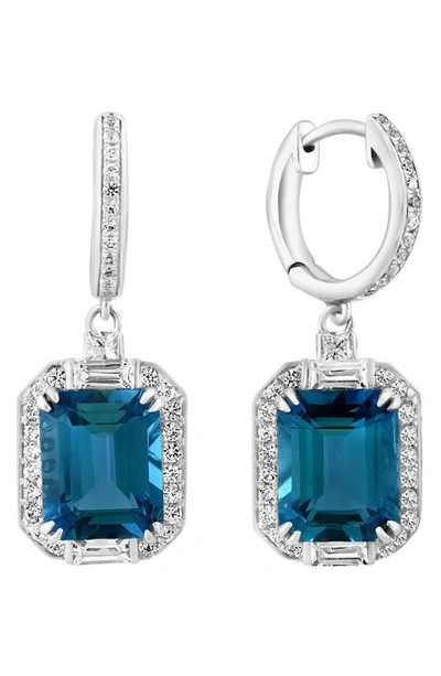 Effy 14k White Gold London Blue Topaz White Sapphire Drop Earrings