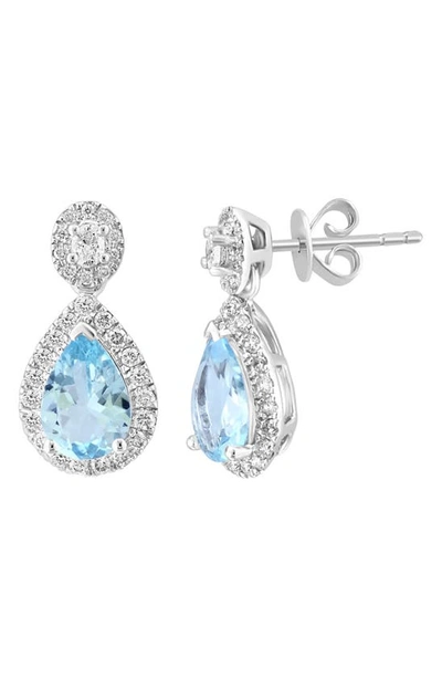 Effy 14k White Gold Diamond & Aquamarine Drop Earrings In Blue