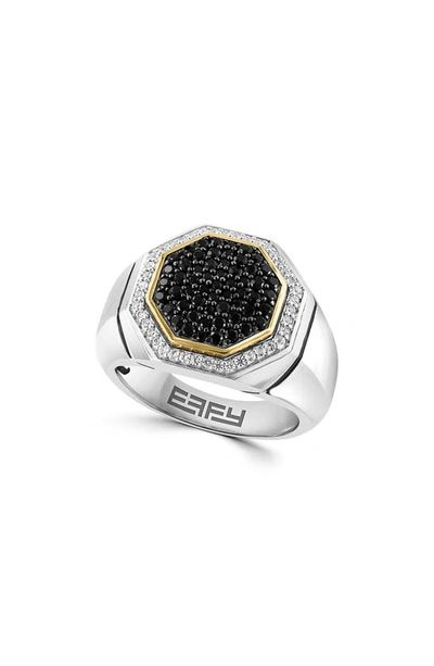 Effy Two-tone Black Spinel & White Sapphire Octagon Ring