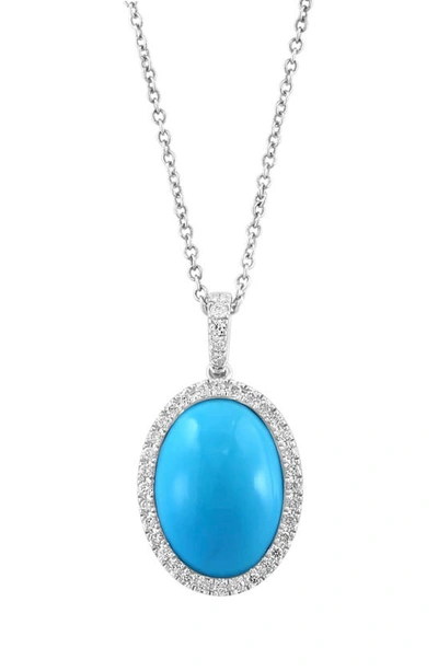 Effy 14k White Gold Diamond Turquoise Pendant Necklace In Blue