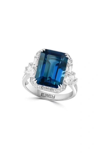 Effy 14k White Gold London Blue Topaz & White Sapphire Halo Ring