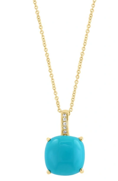 Effy 14k Yellow Gold Diamond & Turquoise Pendant Necklace In Blue