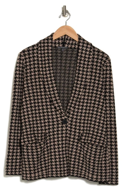 Adrianna Papell Shawl Collar Sweater Jacket In Dusty Camel Soft Houndstooth