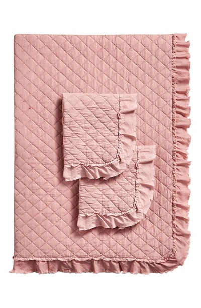 Melange Home Diamond Stitched Ruffle Quilt & Shams Set In Pink