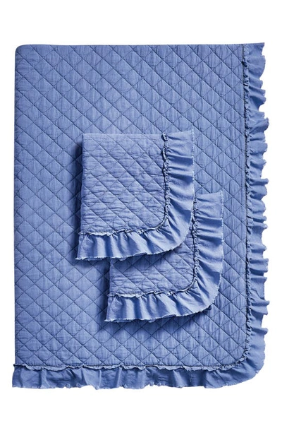 Melange Home Diamond Stitched Ruffle Quilt & Shams Set In Blue