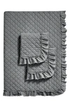 Melange Home Diamond Stitched Ruffle Quilt & Shams Set In Dark Grey