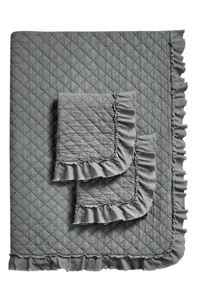Melange Home Diamond Stitched Ruffle Quilt & Shams Set In Dark Grey