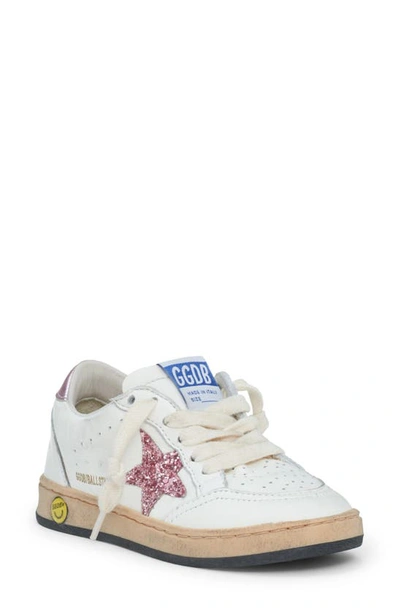 Golden Goose Kids' Ballstar皮革系带运动鞋 In White