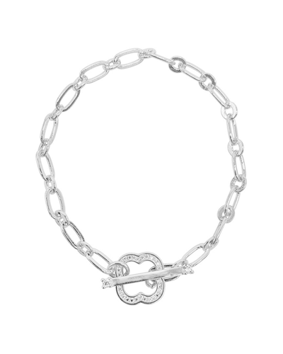 Adornia Crystal Clover Paper Clip Chain Bracelet In Silver