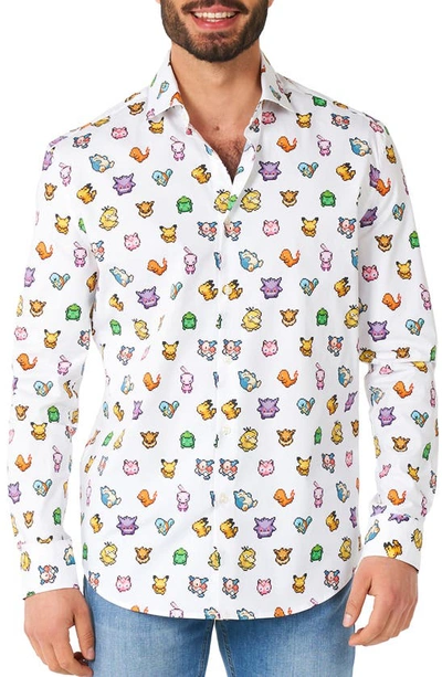 Opposuits Men's Long-sleeve Pixel Pokemon Graphic Shirt In White