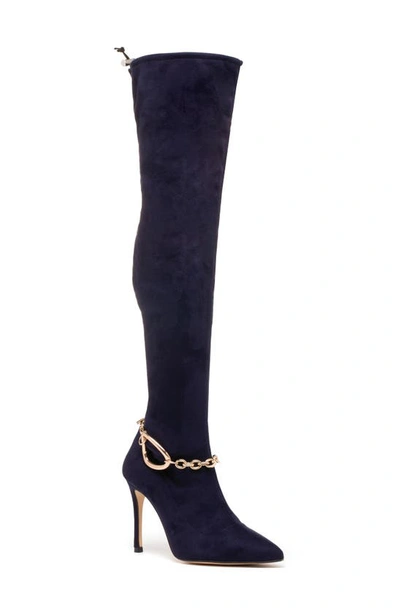 Beautiisoles Mariana Over The Knee Boot In Navy Suede Leather