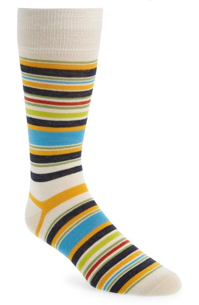 Lorenzo Uomo Stripe Wool Blend Dress Socks In Cream
