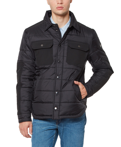 Vince Camuto Men's Mid Weight Quilt Mix Media Jacket In Black