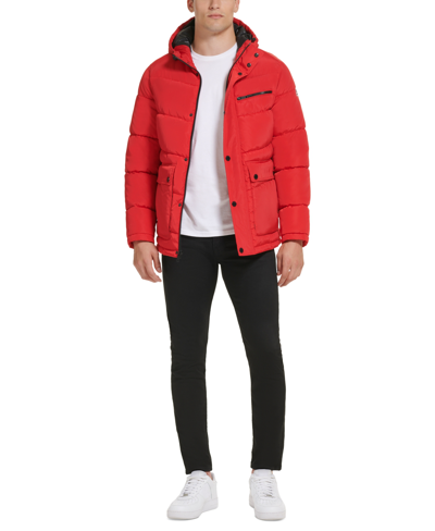 Kenneth Cole Men's Quilted Puffer Jacket With Patch Pockets In Red