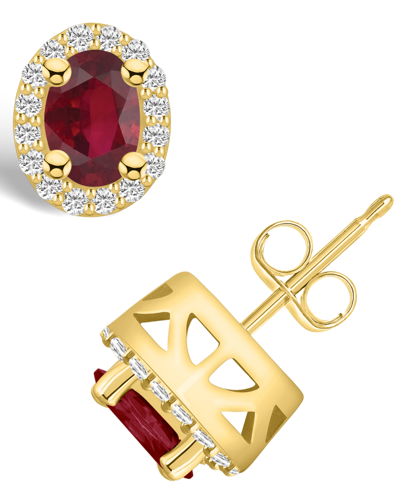 Macy's Ruby (1-1/5 Ct. T.w.) And Diamond (3/8 Ct. T.w.) Halo Stud Earrings In Gold