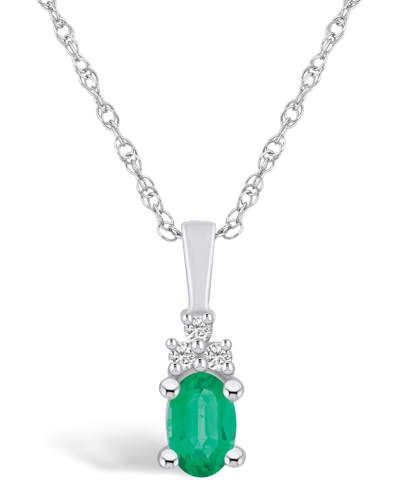 Macy's Emerald (1-1/5 Ct. T.w.) And Diamond (1/10 Ct. T.w.) Pendant Necklace In White Gold