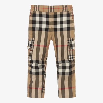 Burberry Kids' Boys Beige Check Cargo Trousers