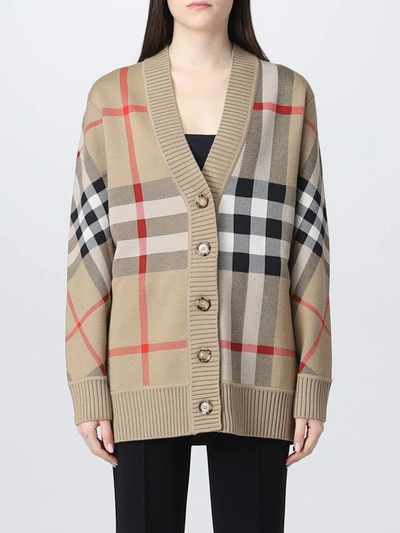 Burberry Vintage Check Cardigan In Wool Blend In Beige