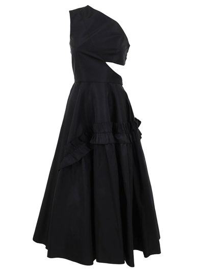 Alexander Mcqueen Cutout Ruffled Asymmetric Faille Gown In Black