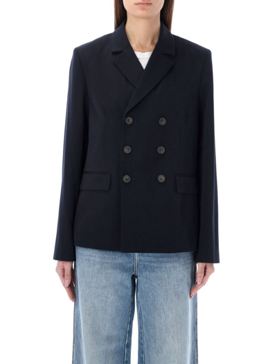 Apc Sally Double-breasted Wool-blend Jacket In Blue