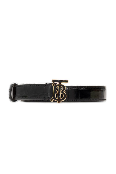Burberry Embossed Leather Tb Belt In Black