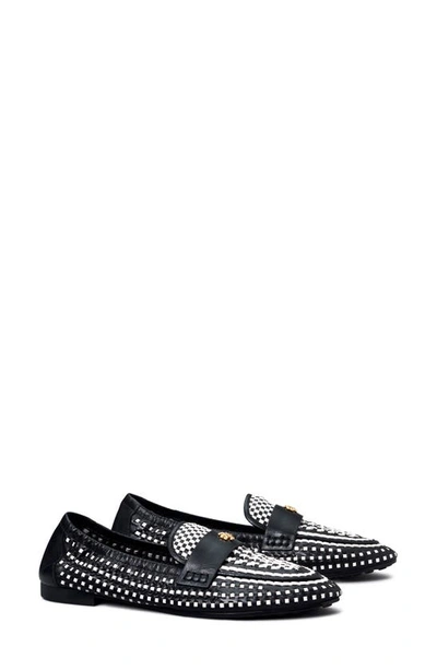 Tory Burch Woven Leather Mini Medallion Loafers In Perfect Black/perfect Black/new Ivor