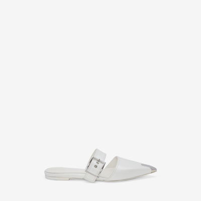 Alexander Mcqueen 10mm Punk Leather Mules In Ivory/silver