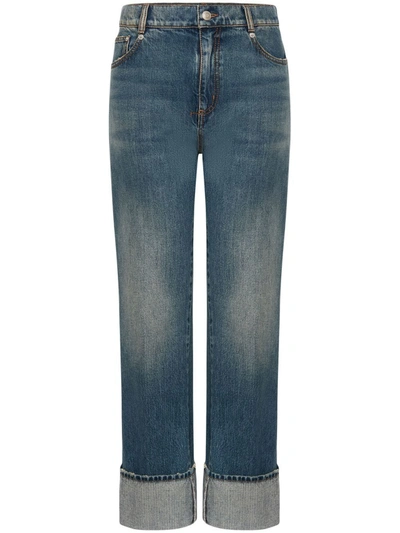 Alexander Mcqueen High-waist Straight-leg Cropped Jeans In Blue