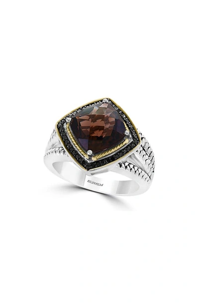 Effy 18k Gold & Sterling Silver Smoky Quartz & Black Diamond Ring In Brown
