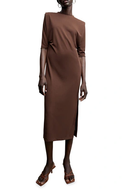 Mango Short Sleeve Dress With Shoulder Pads Brown