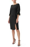 Adrianna Papell Feather Trimmed Crepe Sheath Dress In Black