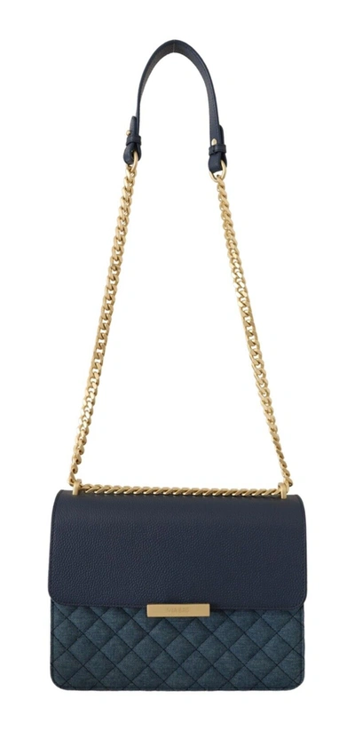 Mia Blue Denim Leather Gold Chain Shoulder Strap Bag