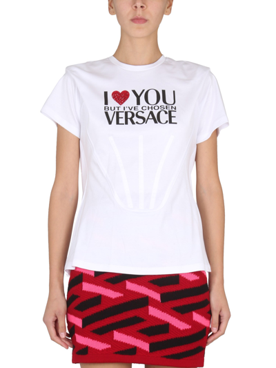 Versace T Shirt With Logo In Bianco