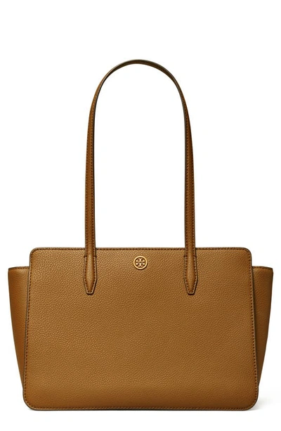 Tory Burch Robinson Small Leather Tote In Tiger's Eye/gold