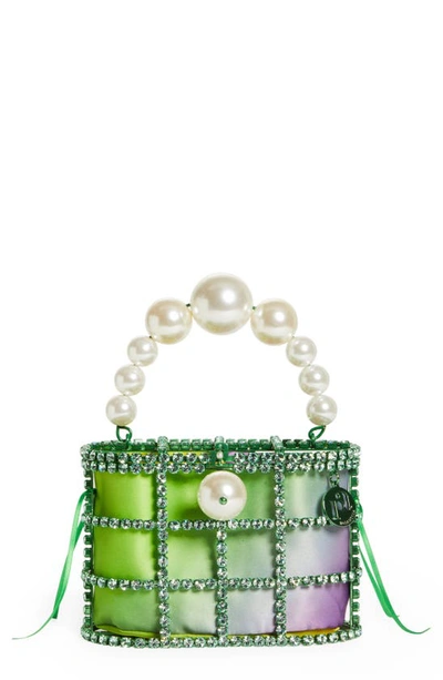 Rosantica Holli Crystal & Imitation Pearl Satin Handbag In Green