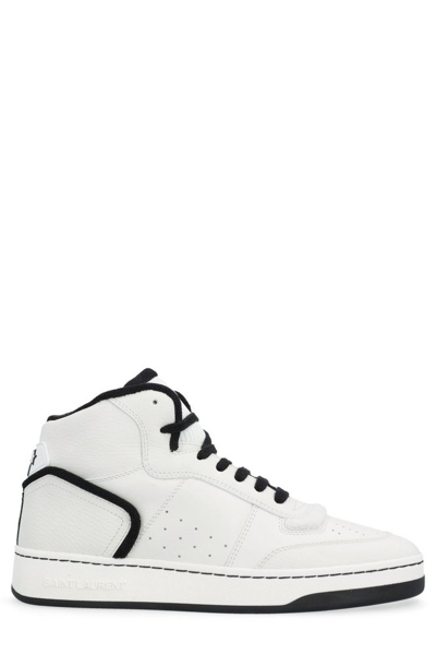 Saint Laurent Sl80 Mid Top Sneaker Cuir Meridiano Graine In White