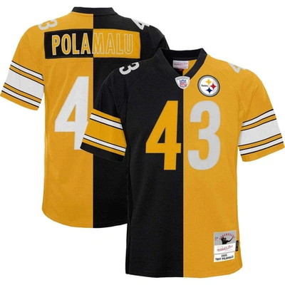 Mitchell & Ness Kids' Youth  Troy Polamalu Black/gold Pittsburgh Steelers Split Legacy Jersey