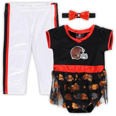 Jerry Leigh Babies' Infant Boys And Girls Brown, White Cleveland Browns Tailgate Tutu Game Day Costume Set In Brown,white